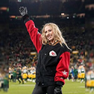 Brittany Mahomes Chiefs Black and Red Bomber Jacket