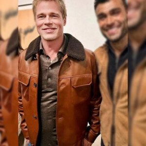 Brad Pitt Art Exhibit LA Shearling Leather Jacket