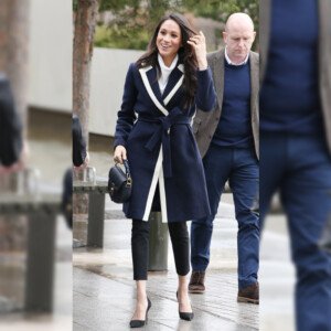 Meghan Markle Blue Wrap Wool Coat