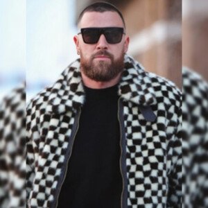 Travis Kelce Checkered Faux Fur Bomber Jacket