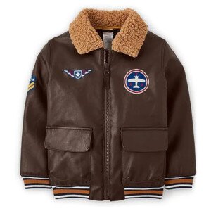 Boys Embroidered Brown Shearling Jacket
