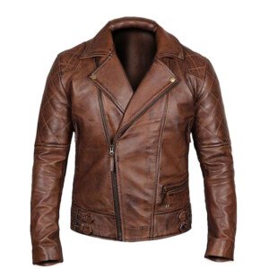 Men’s Vintage Quilted Brown Biker Jacket