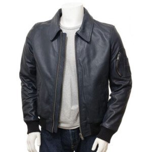 Mens Black Bomber Leather Jacket