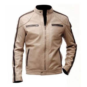 Mens Brown Stripped Beige Jacket