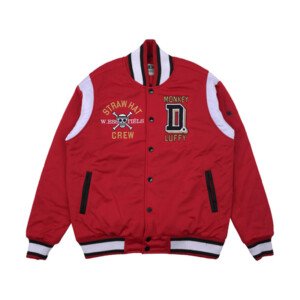 W.ESSENTIELS X ONE PIECE MONKEY D. LUFFY VINTAGE VARSITY JACKET CHERRY
