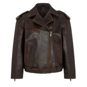 Women Distressed Leather Biker Jacket