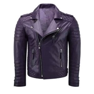 Women Purple Leather Quilted Jacket