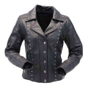 Womens Studded Leather Motorcycle Jacket