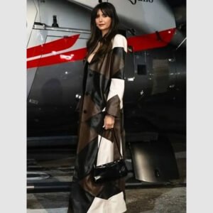Nina Dobrev Patchwork Leather Trench Coat