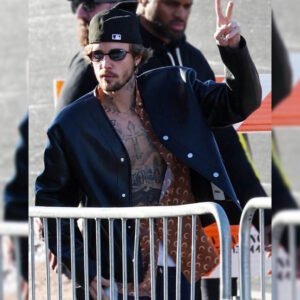 Super Bowl LVIII Justin Bieber Black Leather Jacket